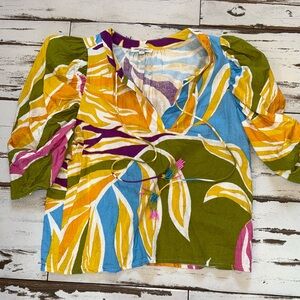 Resort vaca? Christian Siriano bold foliage linen blend ladies blouse